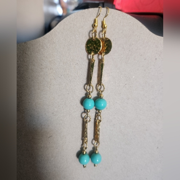 4 5" Gold Tone Hook Long Beaded Dangle Earrings Tony Alexander Jewelry - Picture 3 of 3